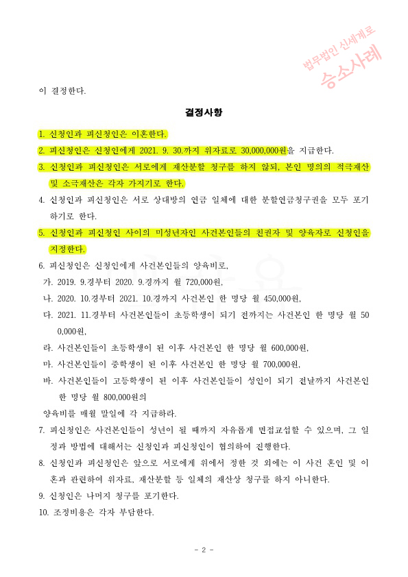 서로 재산분할 하지 않는것으로 정하고 2개월만에 이혼성립 — 사례 자료 6