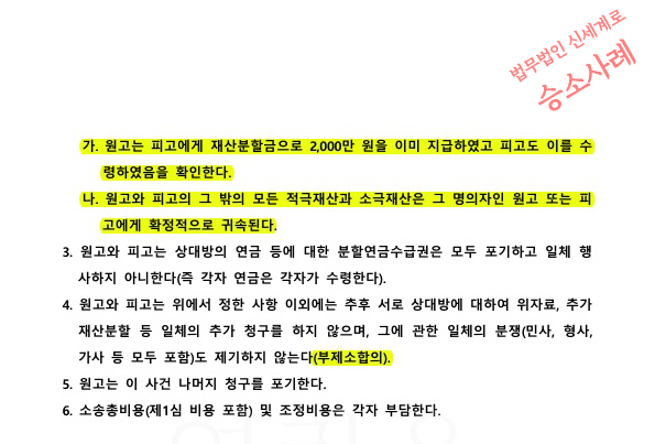 본인의사에 반한 혼인신고, 항소심에서 이혼으로 조정성립 — 사례 자료 6