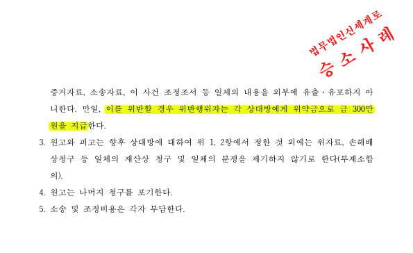 3100만원 손해배상 소장을 받은 피고를 대리하여, 위자료 300만원으로 감액과 명예훼손시 위약벌 조항을 포함하여 … — 사례 자료 5