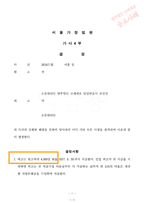 남편 부정행위로 위자료를 남편에게 4500만원, 상간녀들(3명)에게 각 4500만원, 3500만원, 2500만원 인정받은 승소사례 — 사례 자료 6