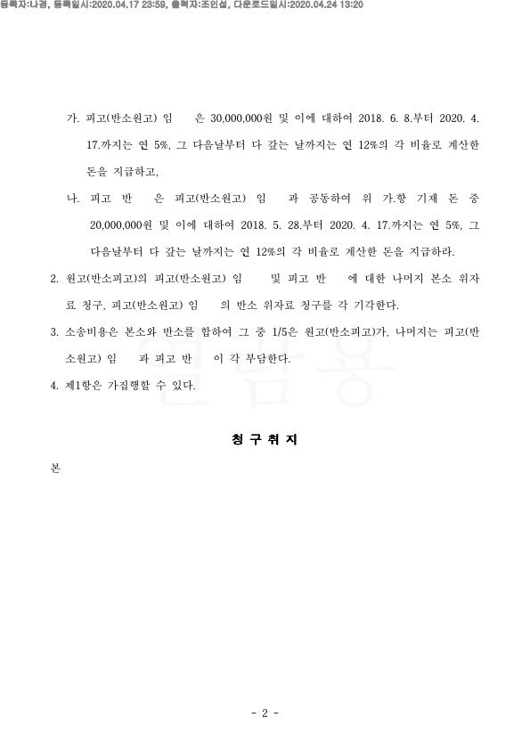 남편과 시부모 연대하여 3000만원 배상하라 위자료 — 사례 자료 5
