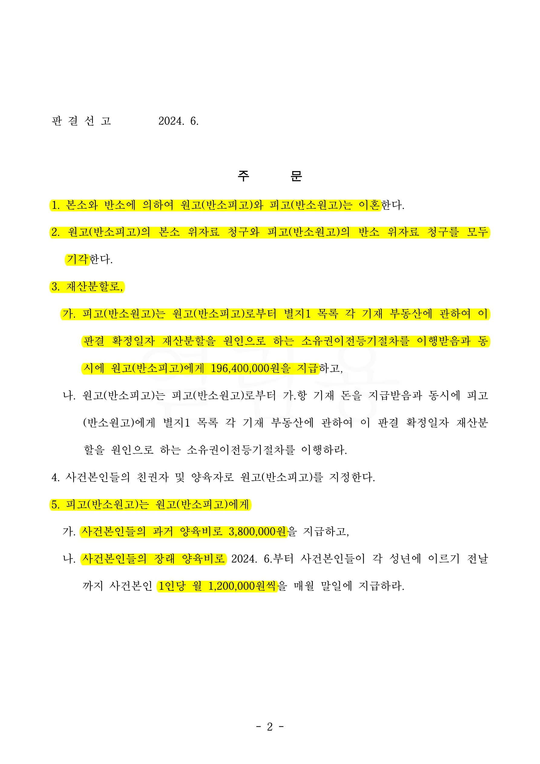 쌍방의 유책으로 위자료는 없이, 주부지만 재산분할 45%인정받은 사례 — 사례 자료 6