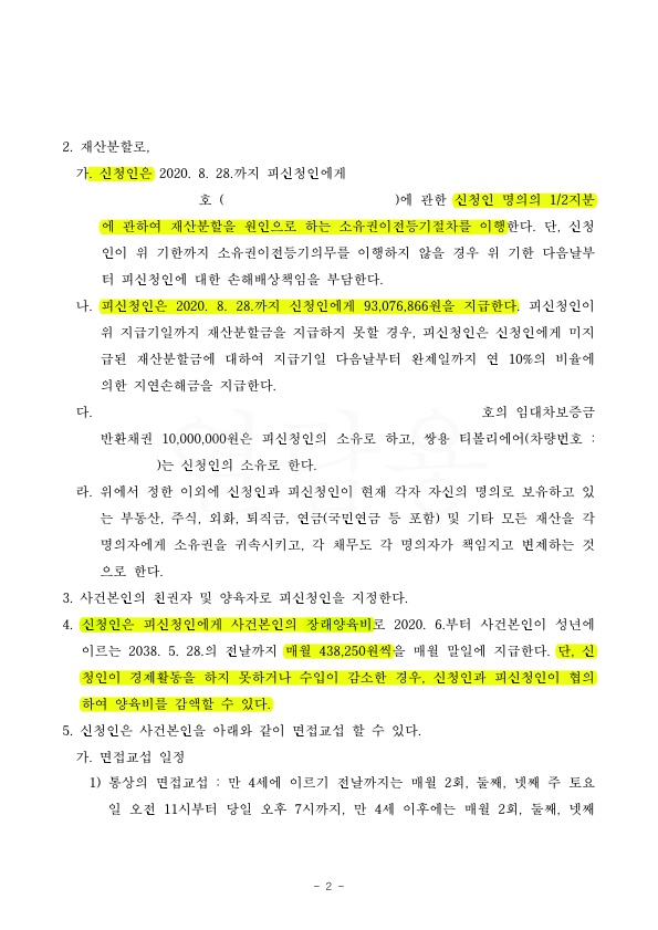 2달만에 빠른 이혼 조정성립, 양육비감액 조항까지 — 사례 자료 5