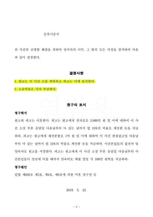 상대방의 이혼청구, 상대의 유책을 입증하고 이혼하지 않는것으로 사건 종결 — 사례 자료 5