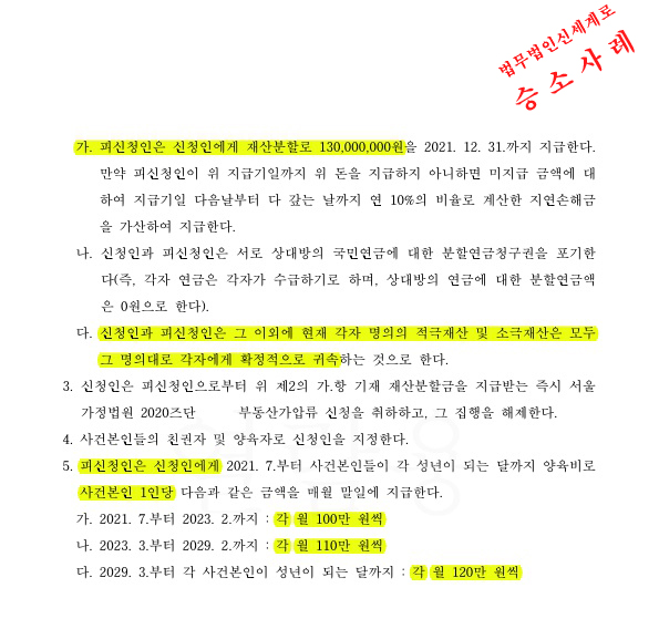 상대방의 유책으로 이혼청구, 원만한 마무리를 위해 부부상담절차 거치고 조정으로 이혼 성립 — 사례 자료 6