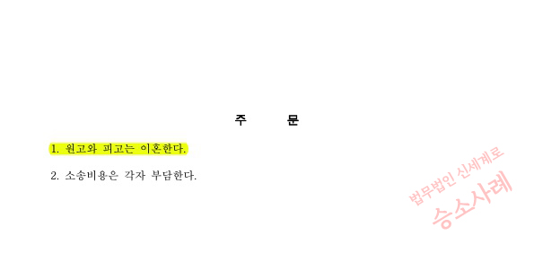 혼인기간 6개월 성격차이로 이혼청구, 상대방이 기각을 구했으나, 이혼으로 승소한 사례 — 사례 자료 6