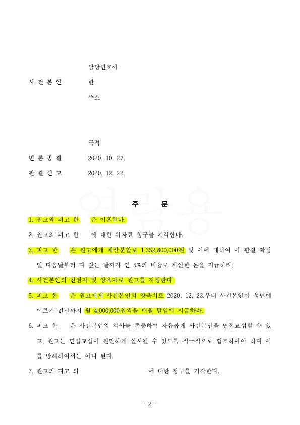 17년차 전업주부, 전문직 남편에게 이혼청구하여 재산분할 40%(총 24억5600만원가량) 받아 승소 — 사례 자료 5