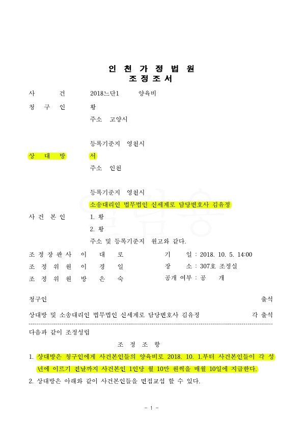 청구인의 양육비 청구를 10만원으로 감액한 사례 — 사례 자료 4