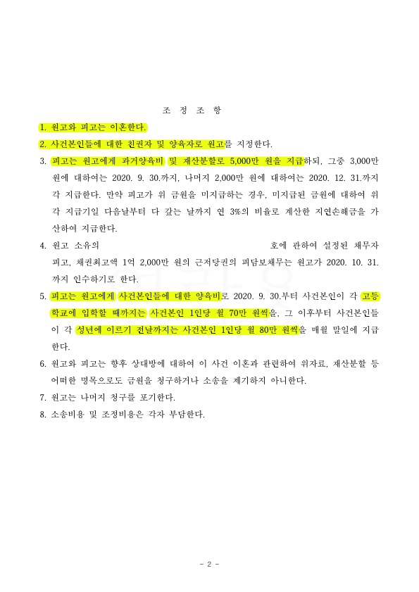 전업주부(15년차) 이혼, 재산분할 50% 와 과거양육비 받으며 조정성립 — 사례 자료 5