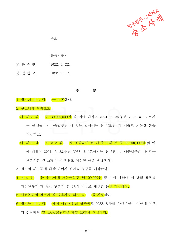 가정폭력으로 이혼조정신청하여 재산분할 50% 인정받고 조정성립 — 사례 자료 6