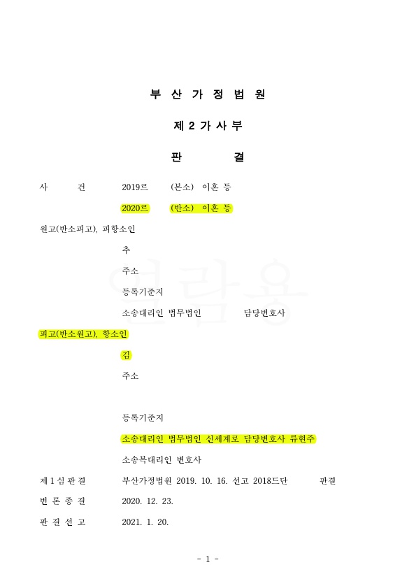 혼인기간 24년, 재산분할을 1심 60%에서 항소심 70%로 인정, 승소 — 사례 자료 5