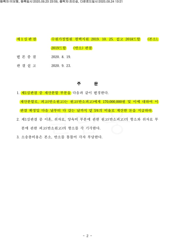 항소심에서 1심판결보다 재산분할 3천만원 증액하여 승소 — 사례 자료 5