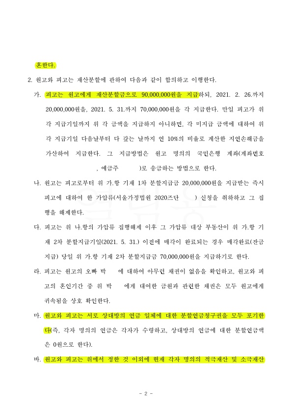 혼인기간 4년 상대방의 이혼청구에 대해 원만하게 조정성립 — 사례 자료 6