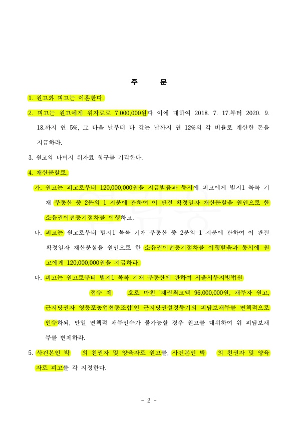 극심한 가정폭력으로 이혼청구, 전업주부 재산분할 50% 판결 승소 — 사례 자료 5