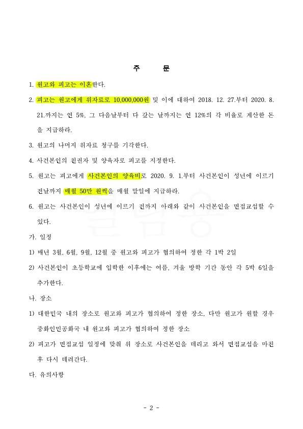 유학생활 중 외국인과 결혼하여 사건본인을 낳았으나 배우자 폭행으로 이혼 청구한 사건 — 사례 자료 5