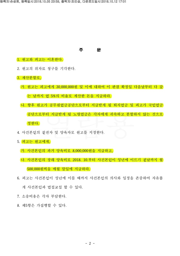 재산분할 65%인정. 공무원연금 분할 안해주는 것으로 승소 — 사례 자료 5