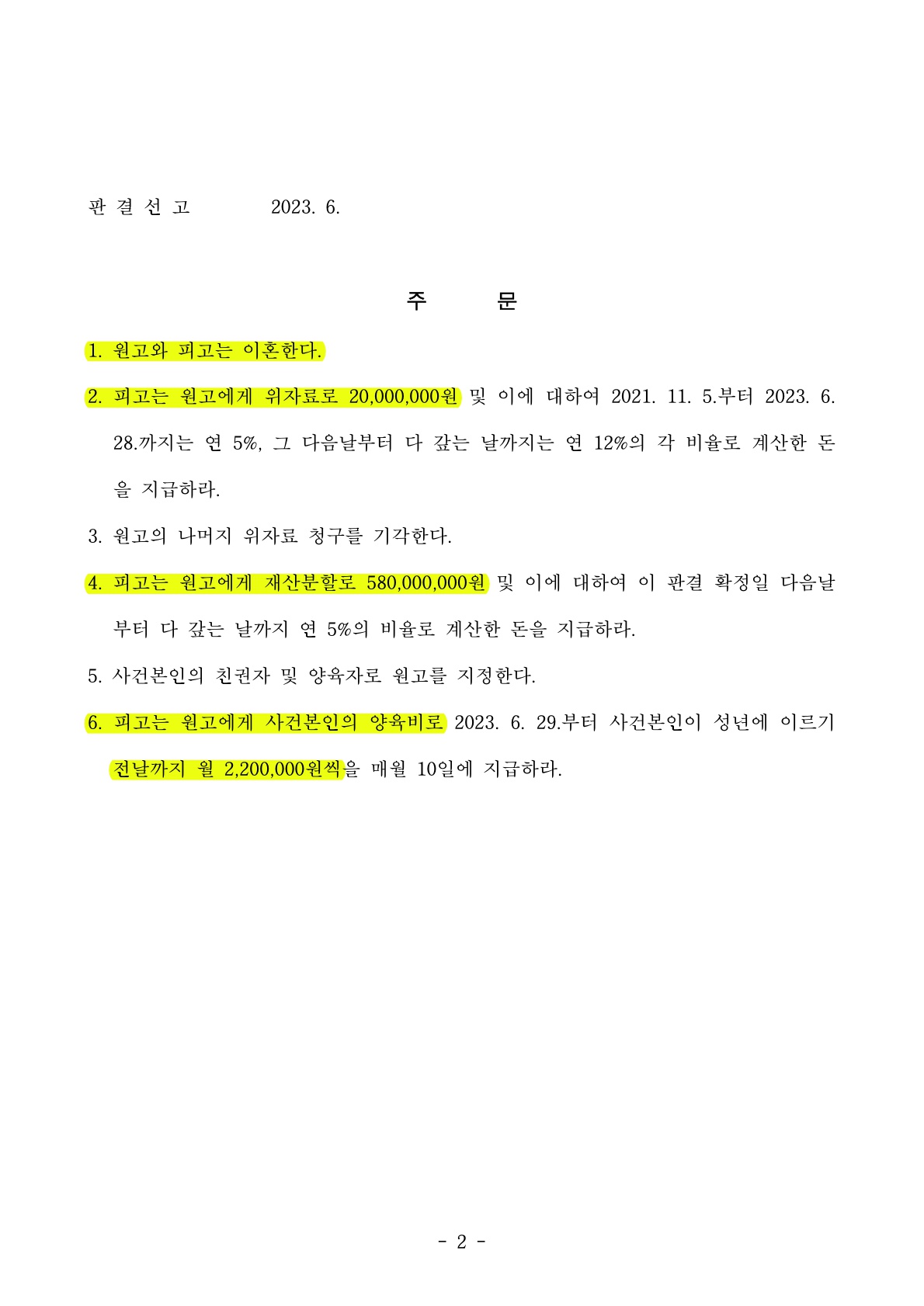 혼인기간 14년 동안 전업주부였으나 재산분할 40% (5억8천만원)인정 판결 — 사례 자료 6