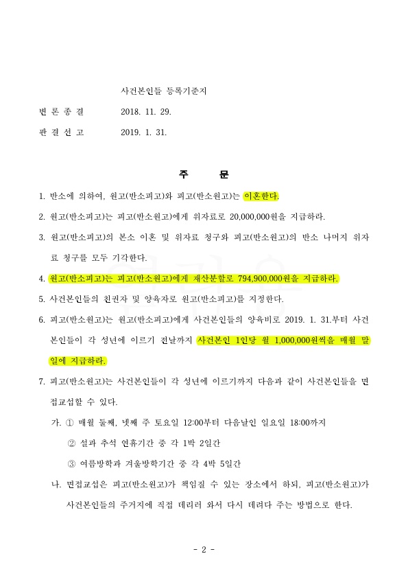 100억 재산 중, 40억 재산분할청구를 7억 9000만원으로 방어.(기여도 7%) — 사례 자료 6