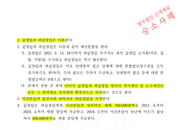 배우자폭언으로 이혼조정신청, 3개월만에 조정성립 — 사례 자료 5
