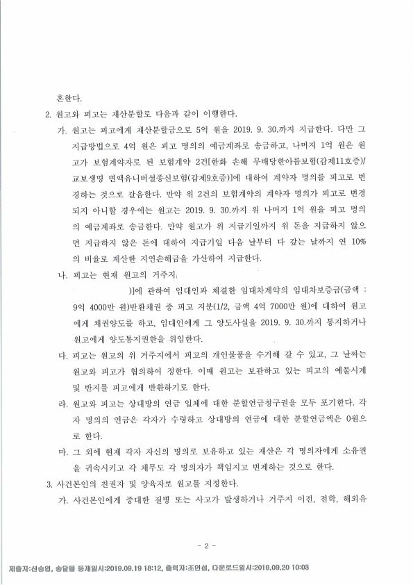 상대방의 재산분할 청구 3억 감액함 — 사례 자료 6