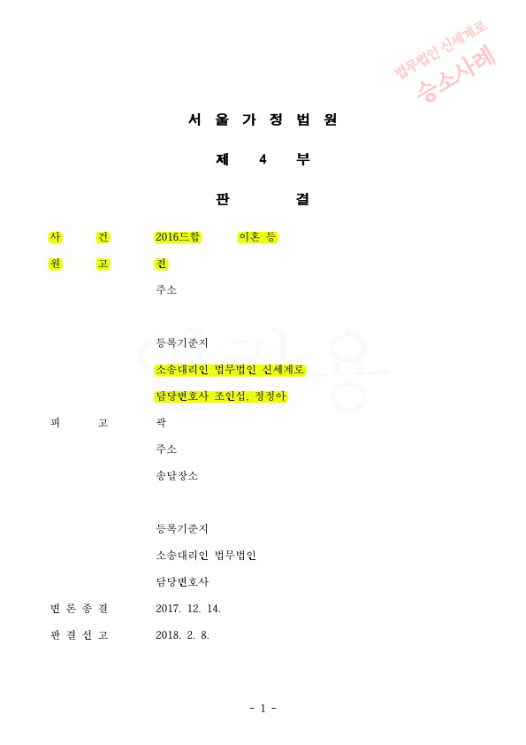 남편 부정행위로 위자료를 남편에게 4500만원, 상간녀들(3명)에게 각 4500만원, 3500만원, 2500만원 인정받은 승소사례 — 사례 자료 4