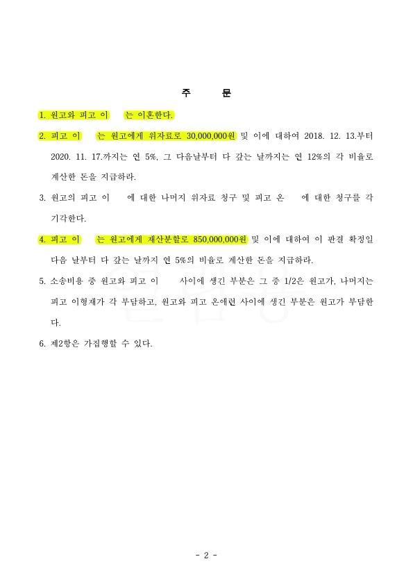 협의이혼시 작성한 재산분할약정을 무효시키고 8억5천만원 추가로 지급받고 이혼 승소 — 사례 자료 6