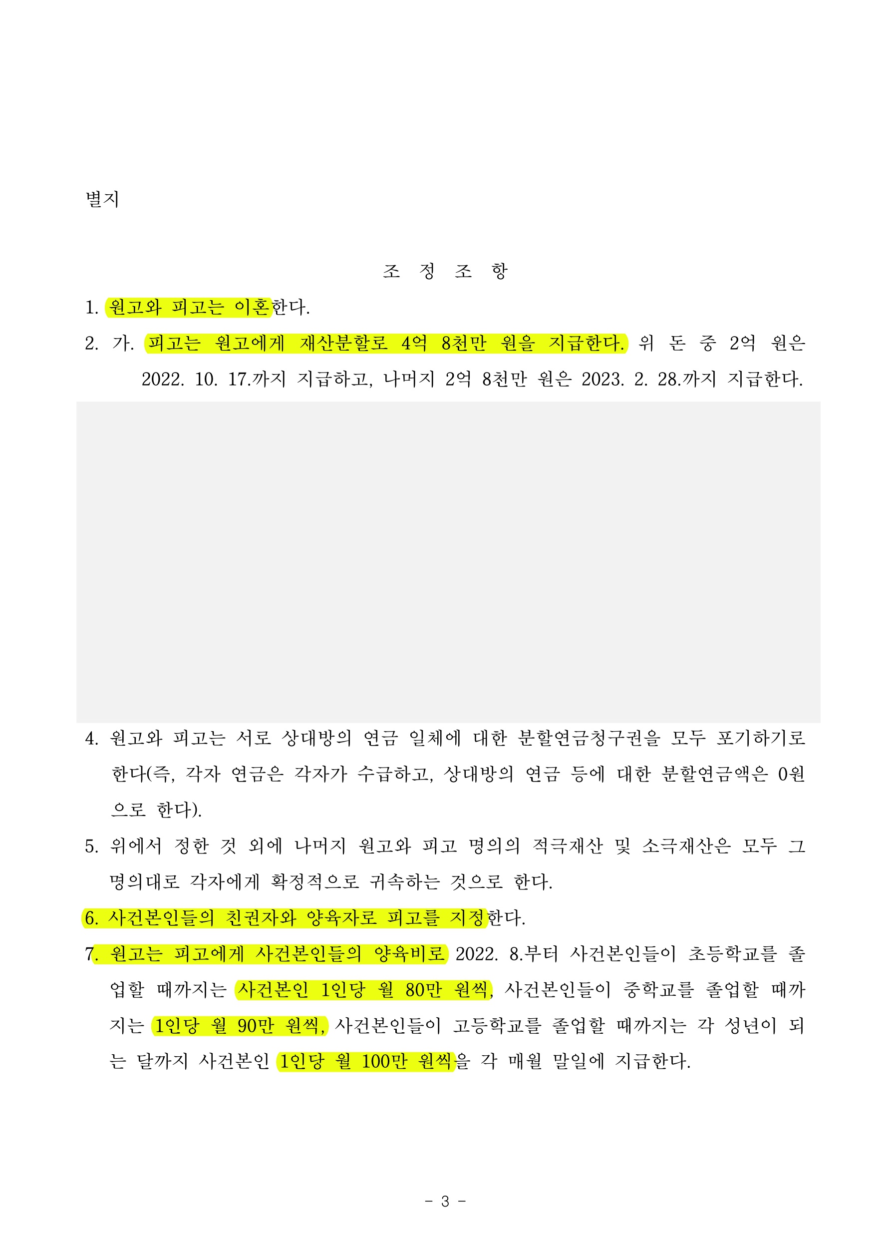 아빠에게 두아이 양육권지정 및 맞벌이임에도 재산분할 30%만 지급하는것으로 조정성립 — 사례 자료 5