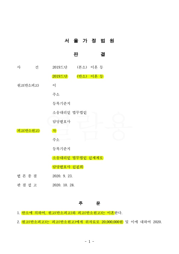 가족에 대한 차용금 채무를 인정받아 재산분할 승소 — 사례 자료 5