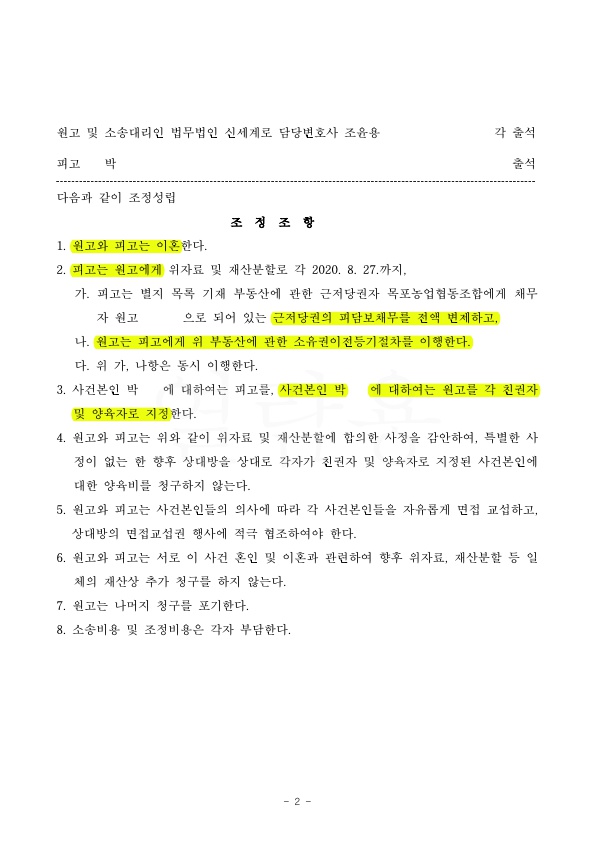 소장접수후 2달 반 만에 빠른 이혼조정 성립 — 사례 자료 6