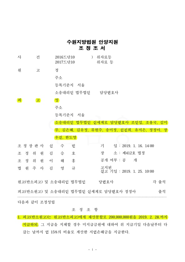 위자료4000만원, 재산분할 6억 7000만원 청구사건에서 2억원으로 방어 승소~! — 사례 자료 4
