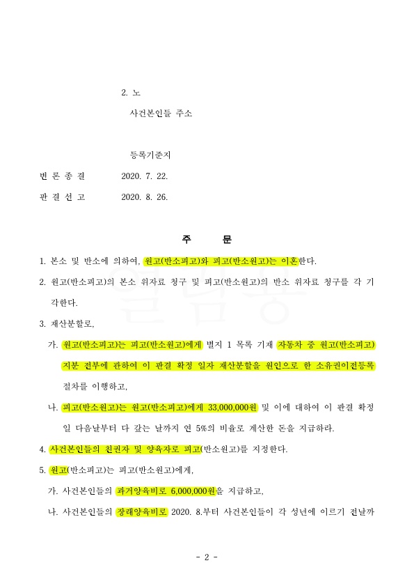 혼인기간 7년 재산분할 60% 및 친권양육권 엄마쪽으로 승소 — 사례 자료 5