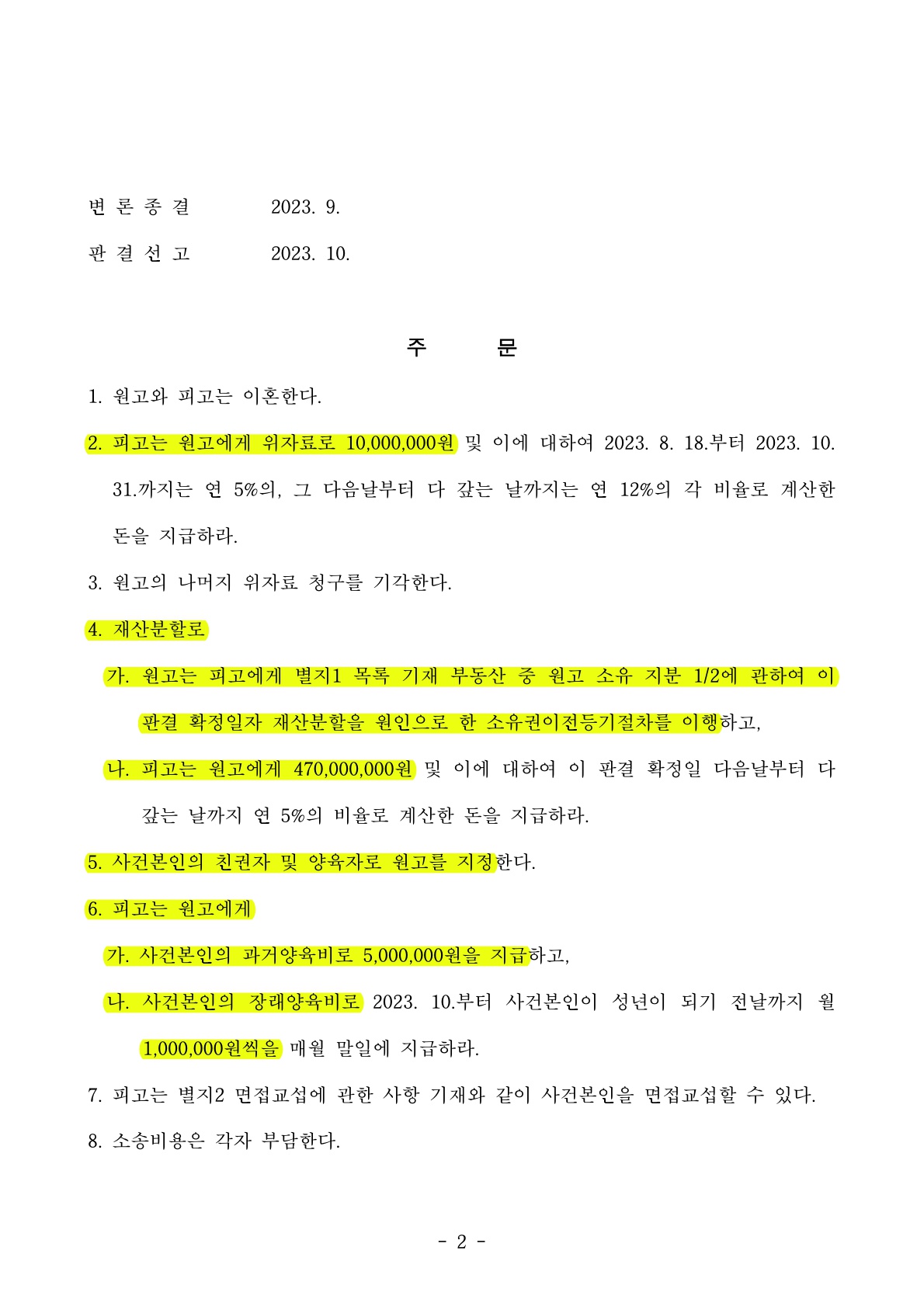 상대방의 폭언으로 이혼에 이르면서 위자료 1천만원 인정 받은 사례 — 사례 자료 6
