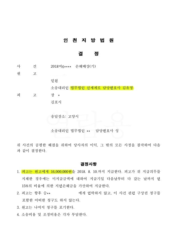 이혼안하면서 상간남 위자료 1600만원 인정 — 사례 자료 4