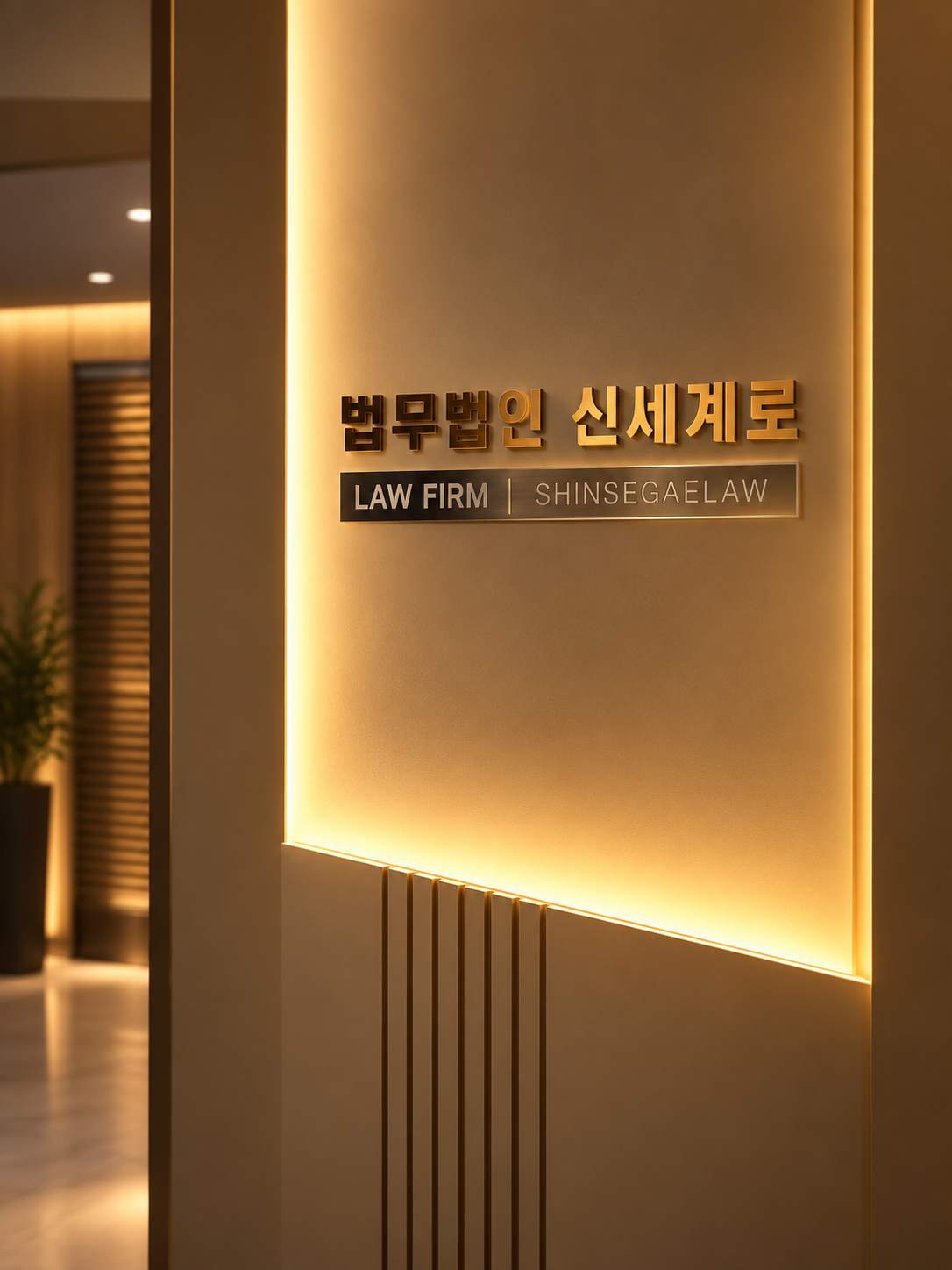 Shinsegaelaw office entrance with Korean and English signage